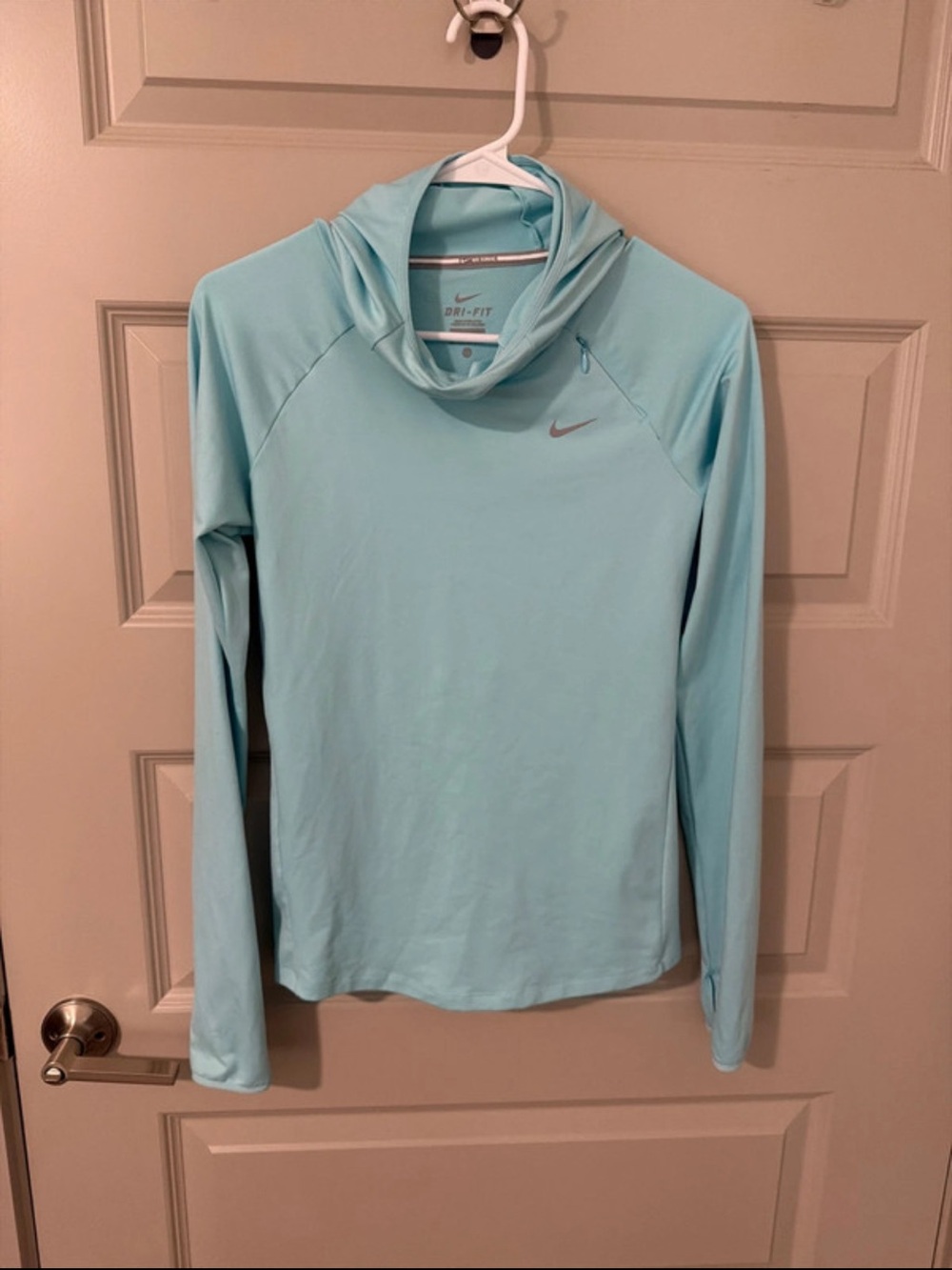 Nike Women's Light Aqua Dri-FIT Hooded Long-Sleeve Top